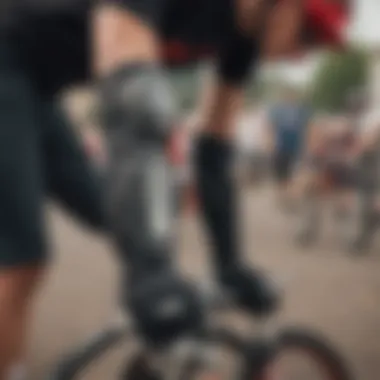 Athlete wearing Impala elbow pads during a BMX biking event.
