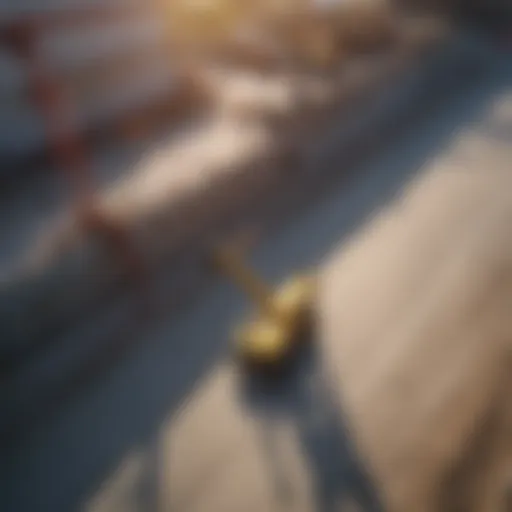 Aerial view of a cherry picker in action at a construction site.