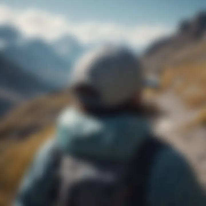 Person wearing adidas Adventure Hat near mountain peak