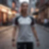 Adidas three stripe shirt on a city street