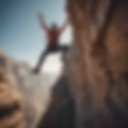 Thrill-seeker leaping off a cliff