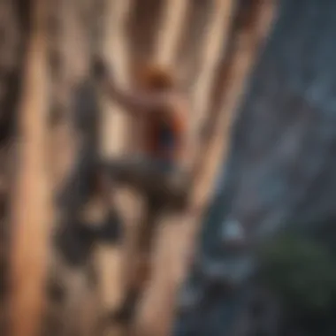 A determined rock climber conquering a challenging cliff