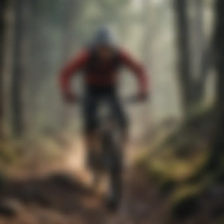 Mountain biker navigating a rugged trail with intense focus