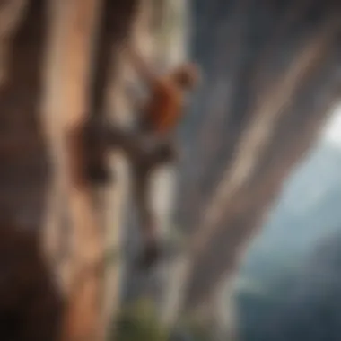 Rock climber conquering a challenging vertical cliff