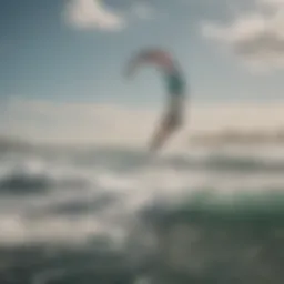 Thrilling aerial view of kite surfer at Long Beach