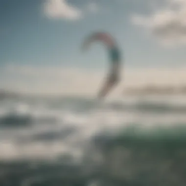 Aerial Mastery: Kite Surfer Conquering Waves Thrilling aerial view of kite surfer at Long Beach