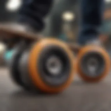 Close-up of durable skateboard wheels in motion