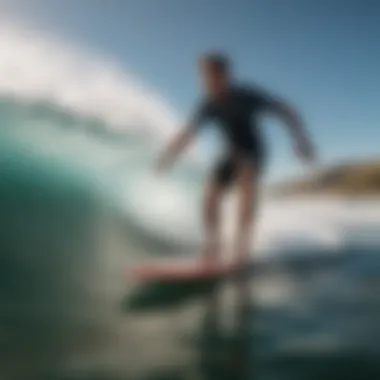 Dynamic action shot capturing the agility and speed of a surfer on a Pyzel board