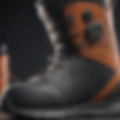 Close-up view of snowboard boots showcasing advanced lacing technology