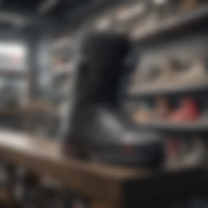 A stylish display of top-rated snowboard boot brands on a retail shelf