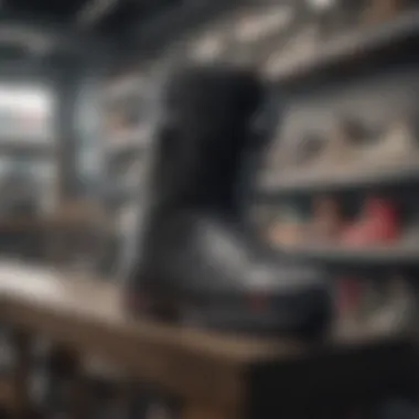 Top-Rated Snowboard Boot Brands Display A stylish display of top-rated snowboard boot brands on a retail shelf