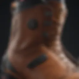 Detailed view of the inner lining and support structure of snowboard boots
