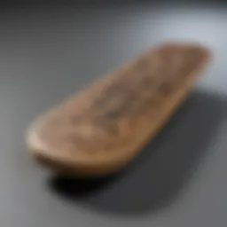 A detailed view of a custom fingerboard showcasing intricate designs and graphics