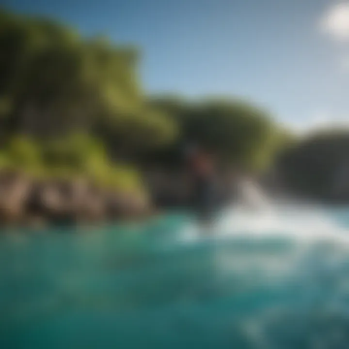 A kiteboarder gliding across the turquoise waters of Antigua