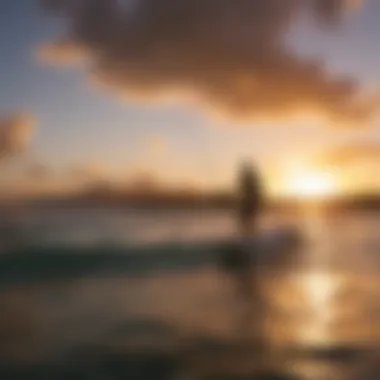 A scenic view of one of Antigua's top kiteboarding spots at sunset