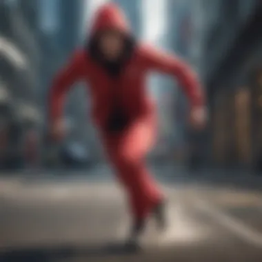 Dynamic Action Shot of Athlete Wearing Red Zip-Up Hoodie