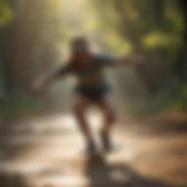 Athletic woman practicing land paddle skateboarding