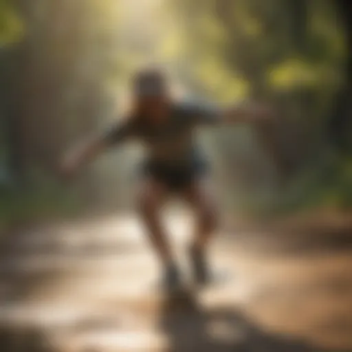 Athletic woman practicing land paddle skateboarding