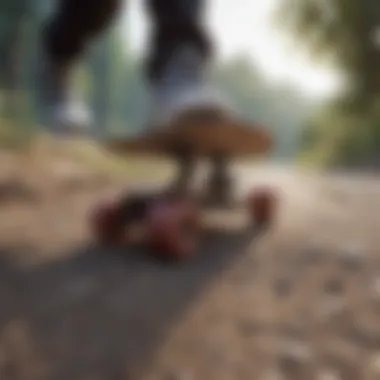 Close-up of the skateboarding performance on various terrains