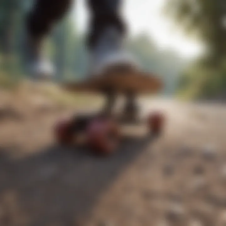 Close-up of the skateboarding performance on various terrains