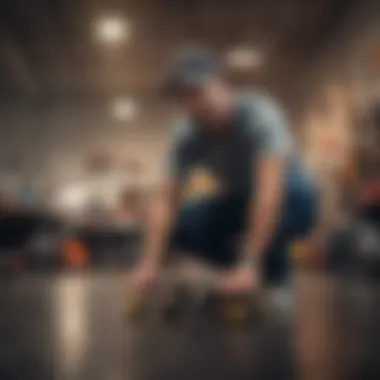 A skateboard enthusiast conducting maintenance on a Baker skateboard, focusing on care techniques.
