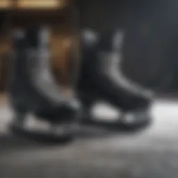 A pair of hockey skates positioned for baking.