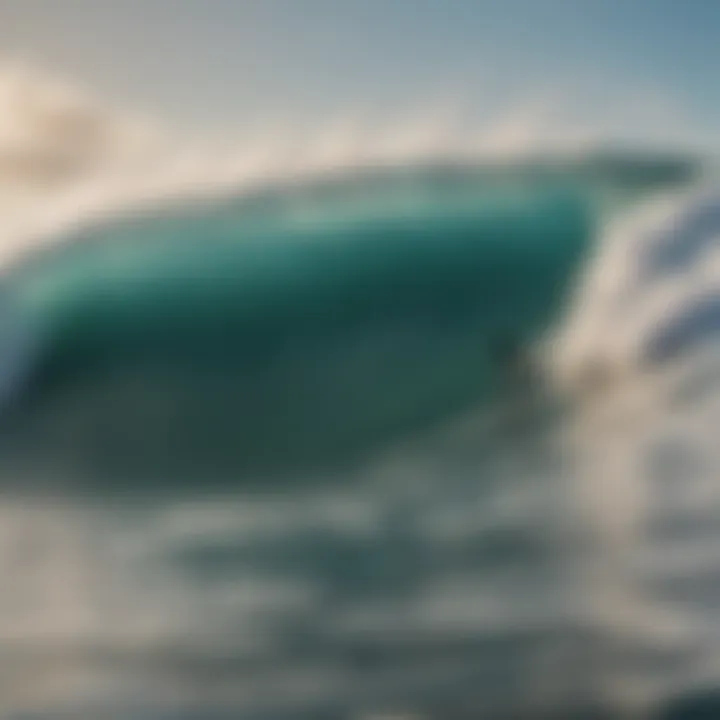 An aerial view of surfers riding waves in pristine waters