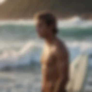 Beyond the Waves: Contemplating Surfing's Environmental Footprint A surfer reflecting on the ecological impact of surfing