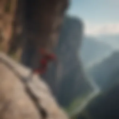 Breathtaking view of a base jumper leaping off a cliff