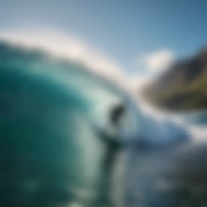 Beginner surfer riding a gentle wave in crystal clear waters