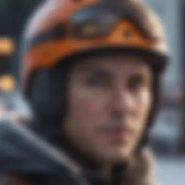 Close-up of a snowboarding helmet highlighting safety features
