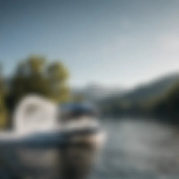 Side view of hydrofoil in action on a lake