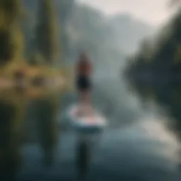 A vibrant inflatable SUP gliding across calm waters