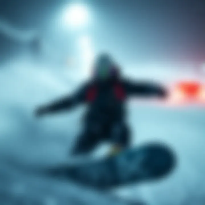 Snowboarder in low-light conditions during a snowstorm