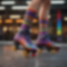 Colorful roller skating socks with vibrant patterns
