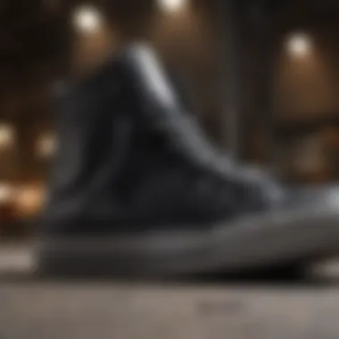 Sleek Details of Black Hi Top Converse Size 6 Close-up of Black Hi Top Converse Size 6 Details