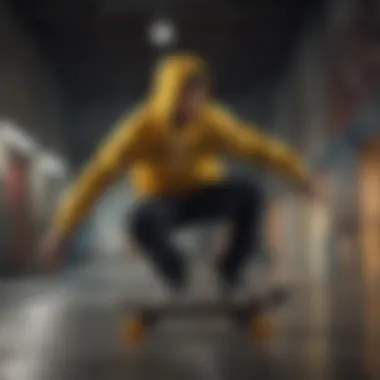 Black and Yellow Hoodie on Skateboarder in Action