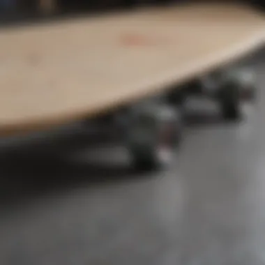 A close-up view of a blank skateboard deck showcasing its smooth surface and pristine finish.