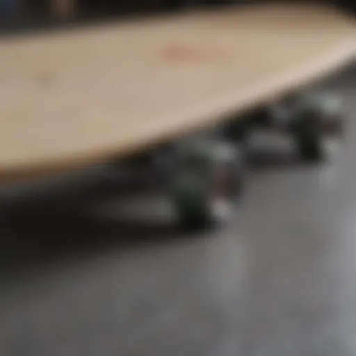 A close-up view of a blank skateboard deck showcasing its smooth surface and pristine finish.