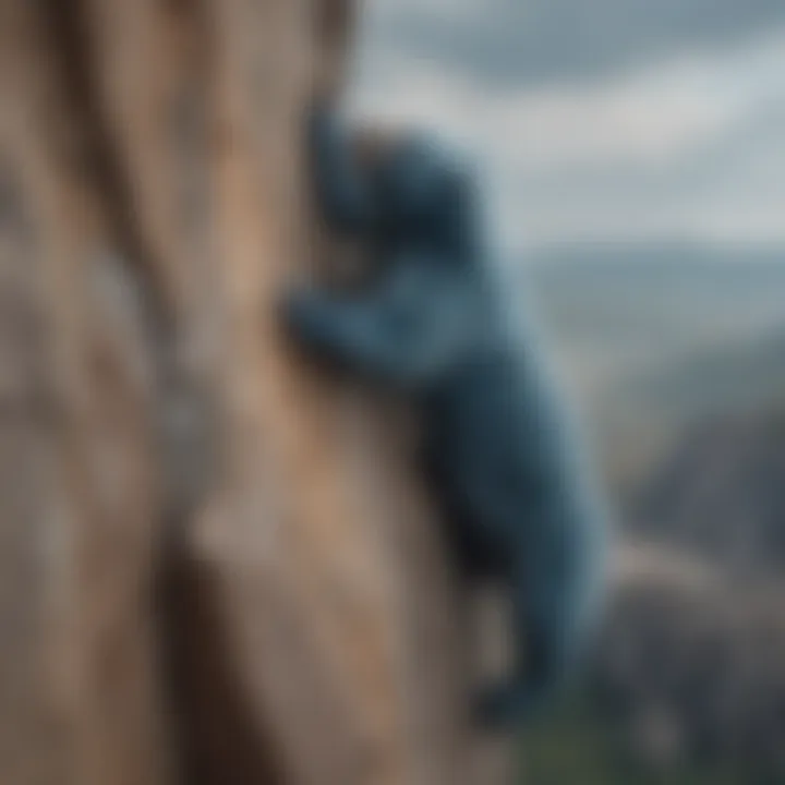 Rock climber showcasing the blue bear posture on a challenging cliff