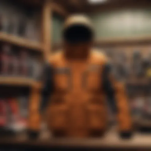 Bonfire snowboarding jacket hanging on a wooden rack