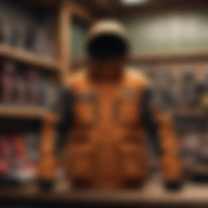 Bonfire snowboarding jacket hanging on a wooden rack