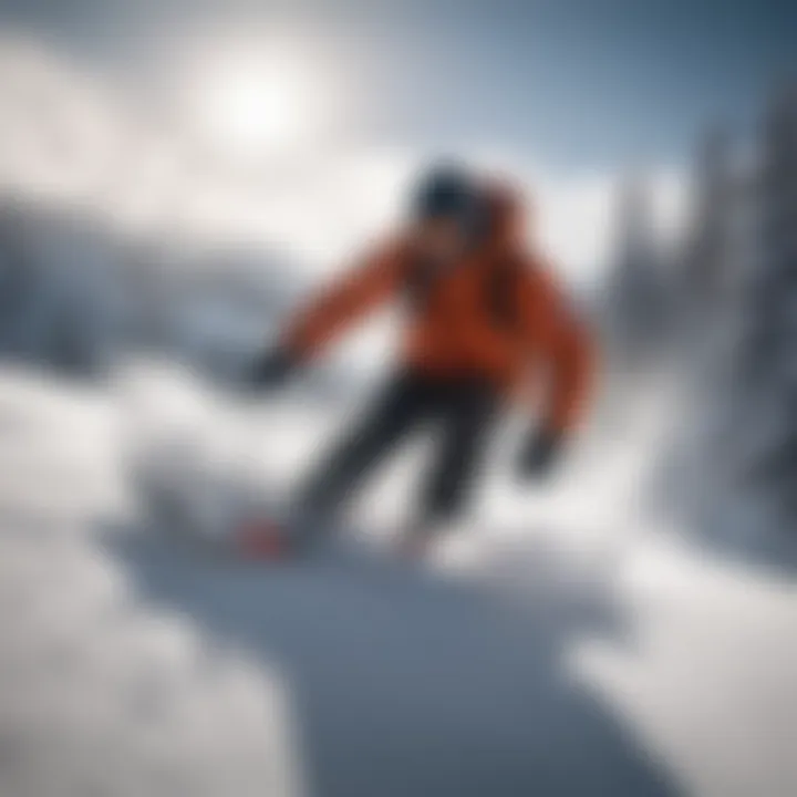 Snowboarder carving through fresh powder on steep slopes