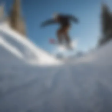 Snowboarder navigating a challenging terrain with sharp turns and jumps