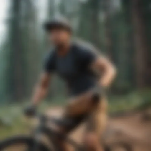 Brown checkered fanny pack worn during a mountain biking adventure, showcasing its practicality and style.