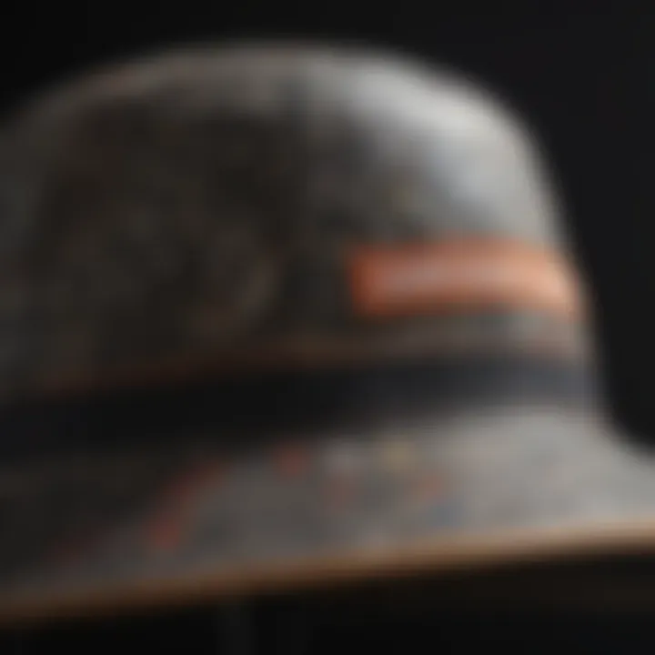 A close-up of a bucket hat showcasing unique patterns and designs specific to extreme sports