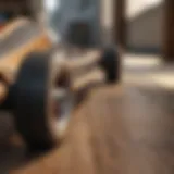 Showcase of various longboard materials like wood, grip tape, and wheels