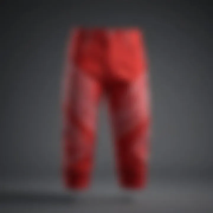 Red bandana pants folded in origami-like pattern