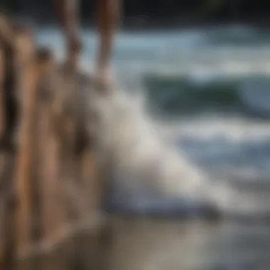 Close-up of log surfing footwork and wave interaction
