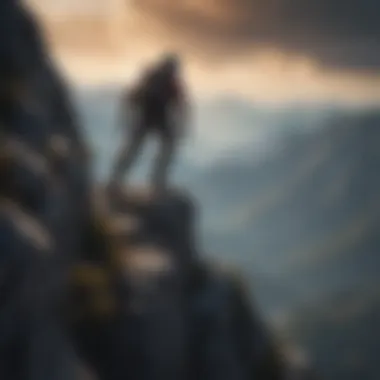 Silhouette of a daring athlete conquering a steep mountain peak